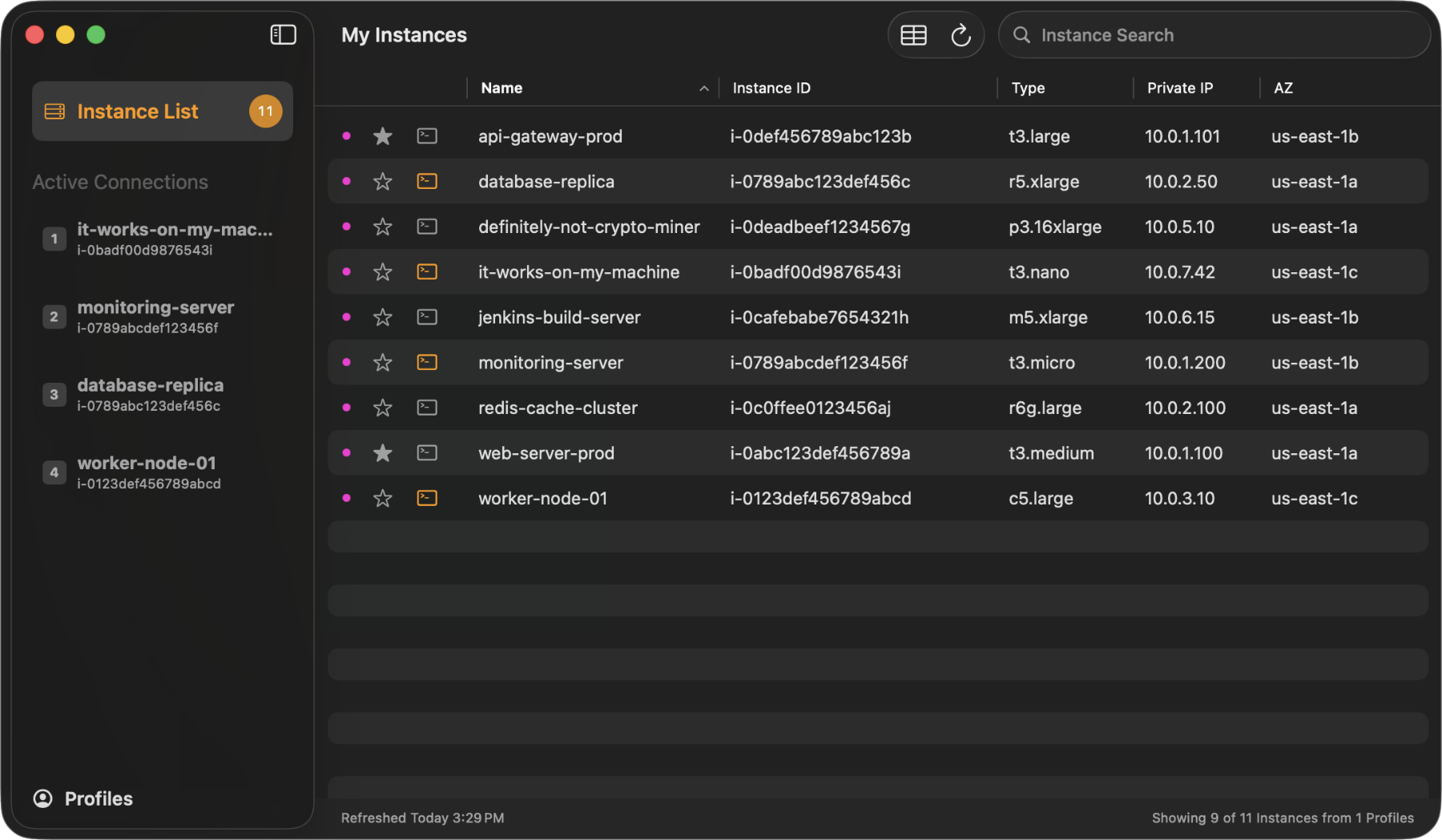 SimpleSSM instance list view