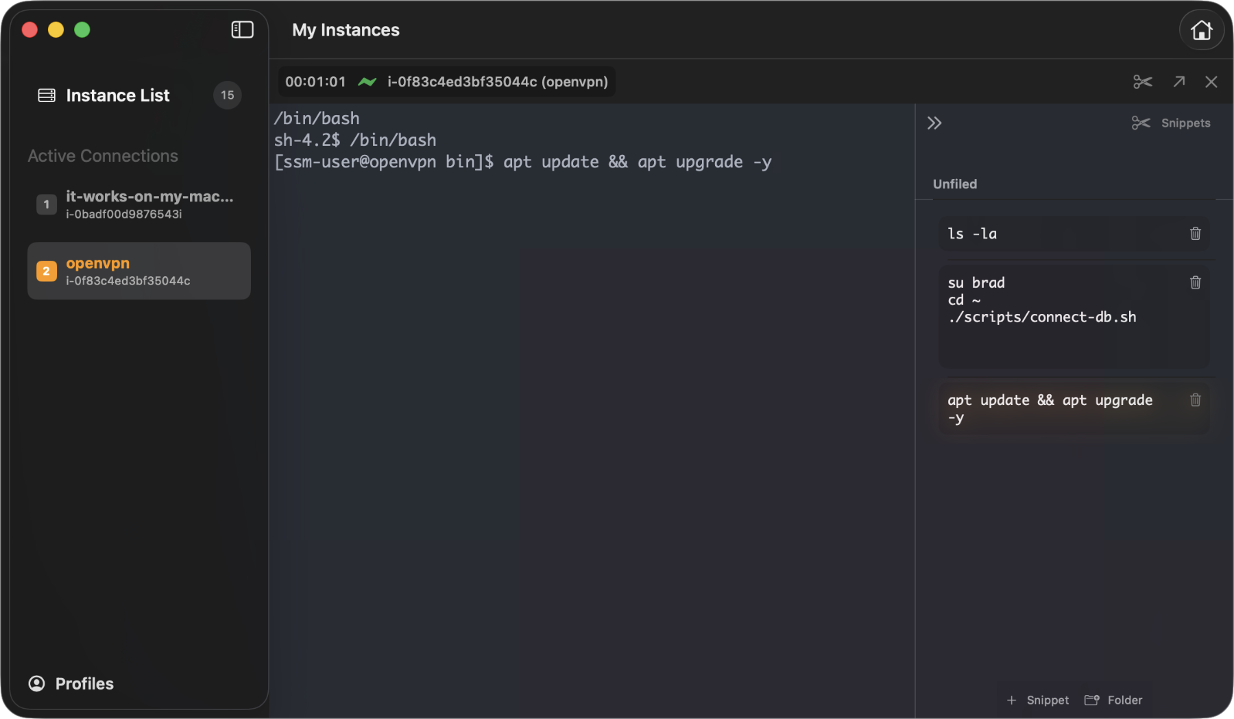 SimpleSSM terminal snippets