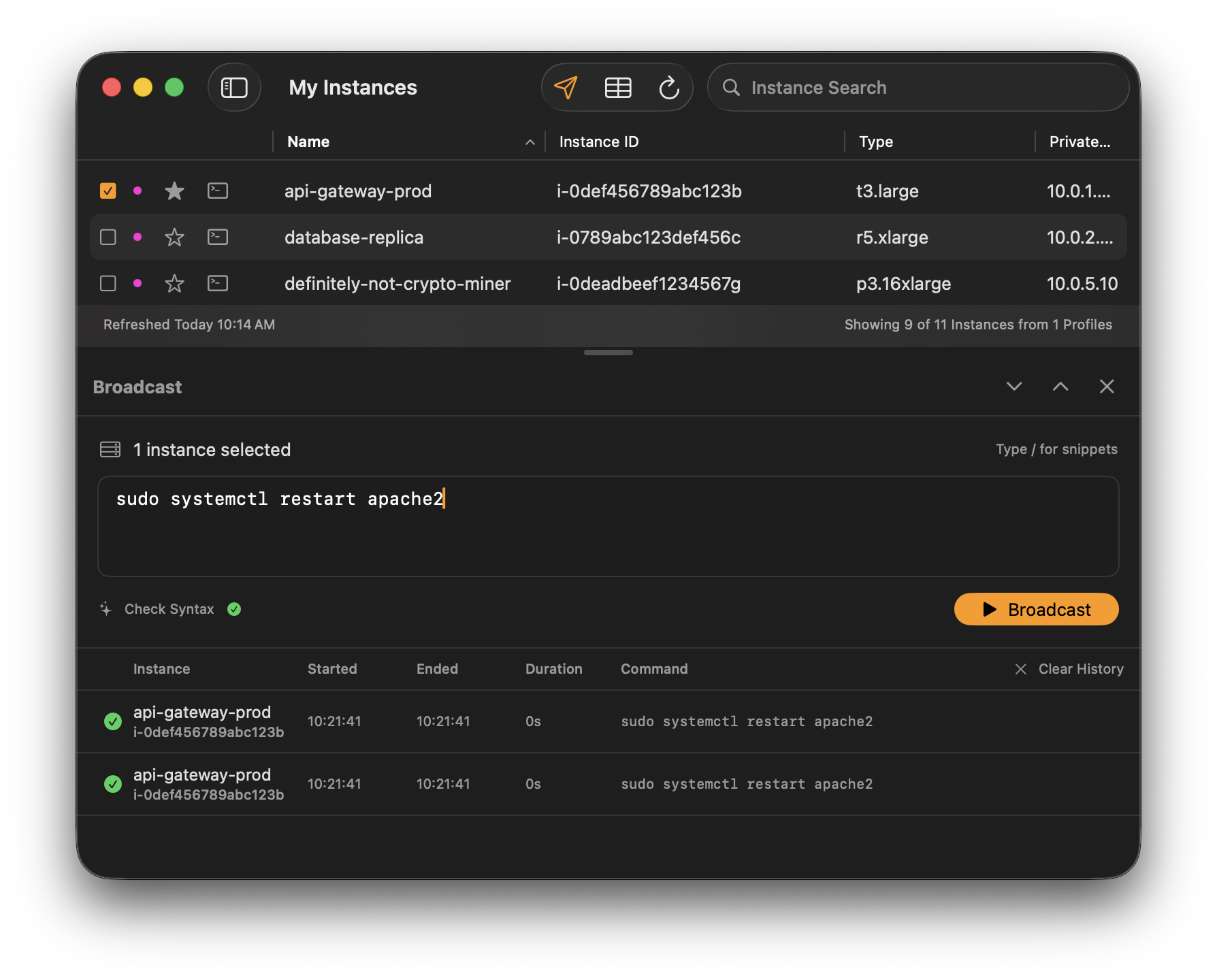 send commands to multiple instances